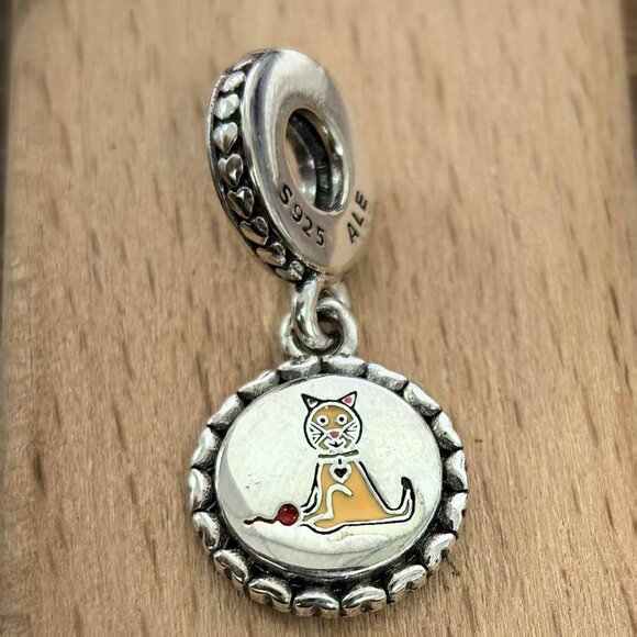 Pandora Cat Stick Figure Dangle Charm Pendant, S925 Silver Bracelets - Picture 1 of 4
